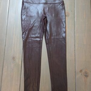 SPANX Faux Leather Leggings Large High Rise Skinny Burgundy